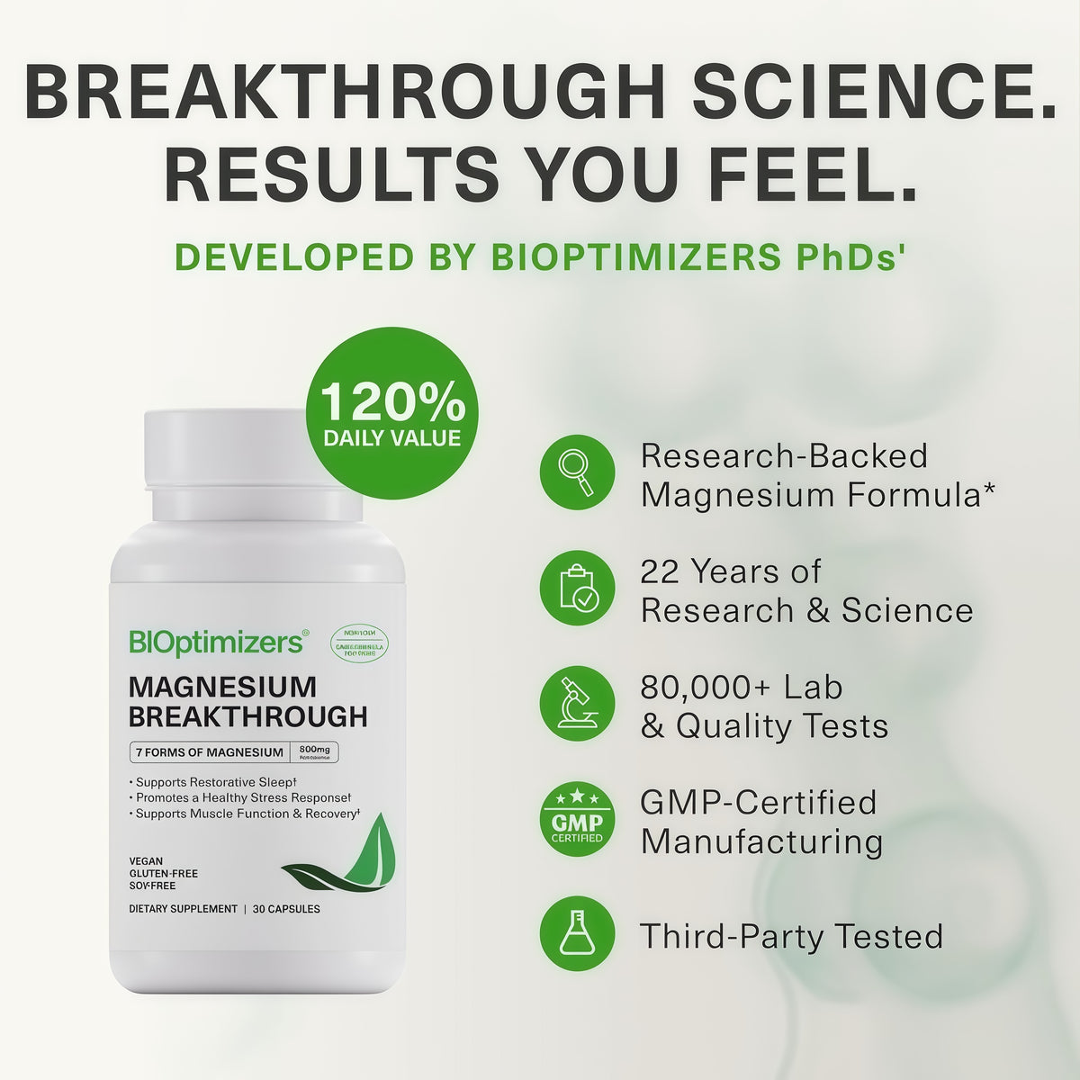 BIOptimizers Magnesium Breakthrough 500mg, 7 Forms of Magnesium 30 Capsules Glycinate, Malate, Citrate & More for Restful Sleep, Stress Resilience & Muscle Recovery
