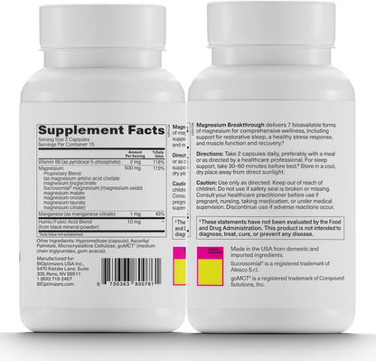 BIOptimizers Magnesium Breakthrough 500mg, 7 Forms of Magnesium 30 Capsules Glycinate, Malate, Citrate & More for Restful Sleep, Stress Resilience & Muscle Recovery